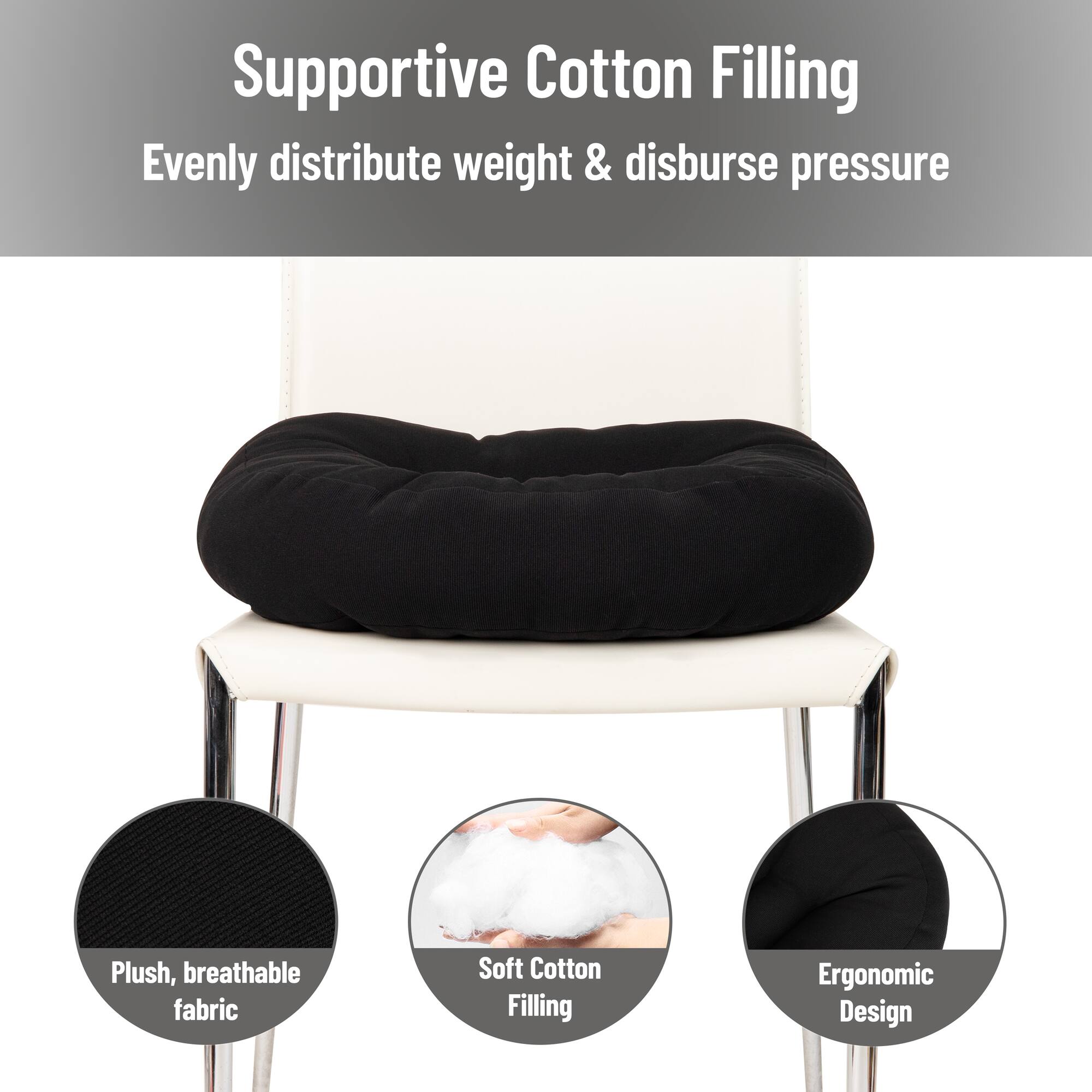 Mind Reader Air-Cloud Booster Seat Cushion for Office, Car, Wheelchair, Support Pillow with Carry Handle, Black
